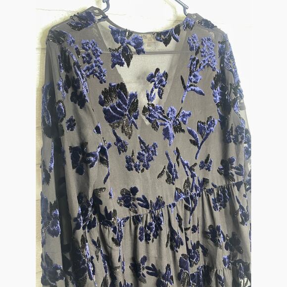 Diane Von Furstenberg M Adelita Velvet Burnout Shimmer Babydoll Dress Black Blue - Picture 6 of 15